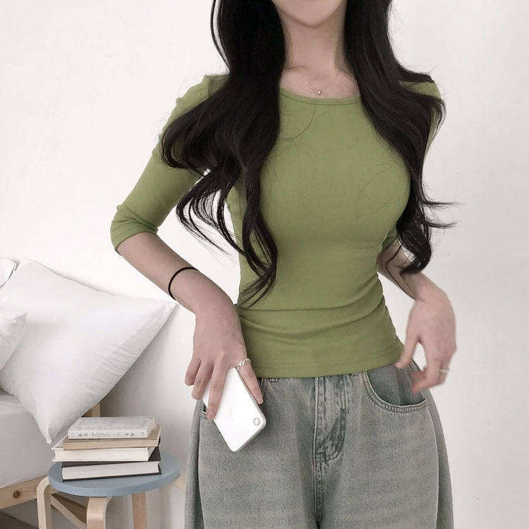 サイドシャーリング7分Tシャツ(10color) OLIVE