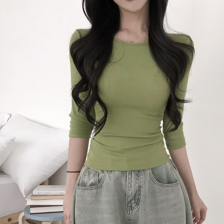 サイドシャーリング7分Tシャツ(10color) OLIVE