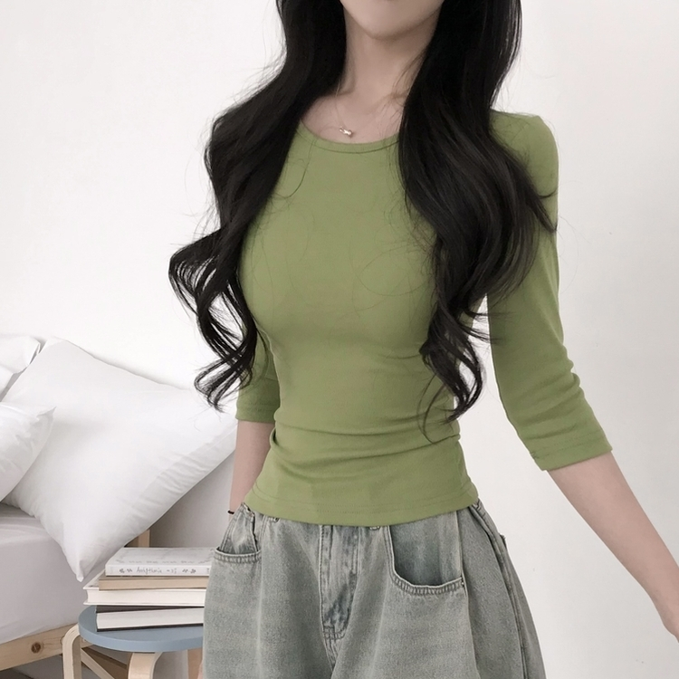 サイドシャーリング7分Tシャツ(10color) OLIVE