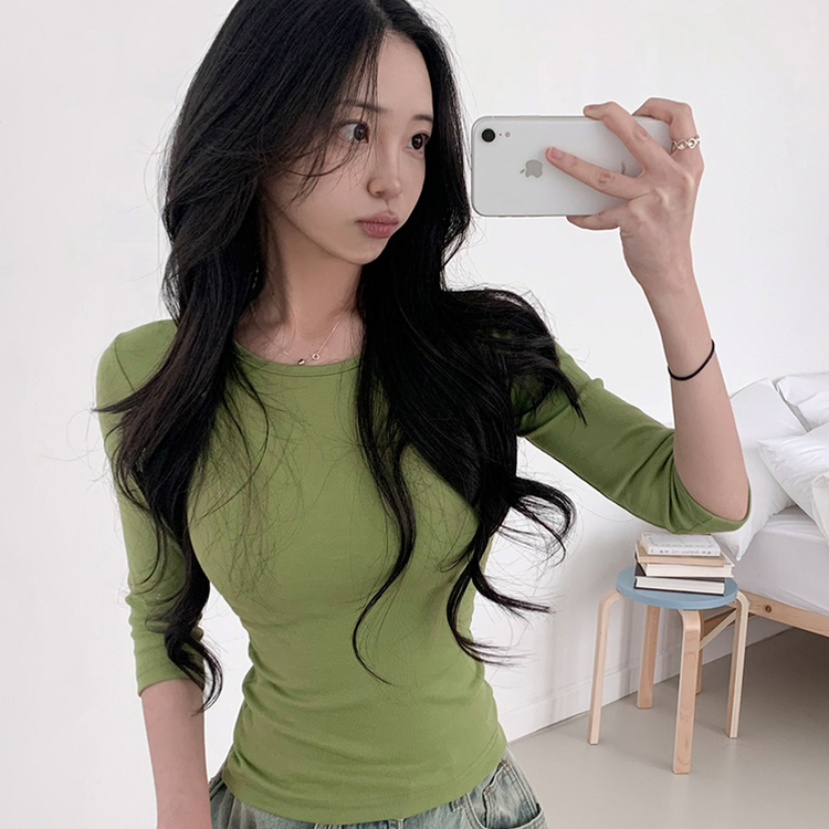 サイドシャーリング7分Tシャツ(10color) OLIVE