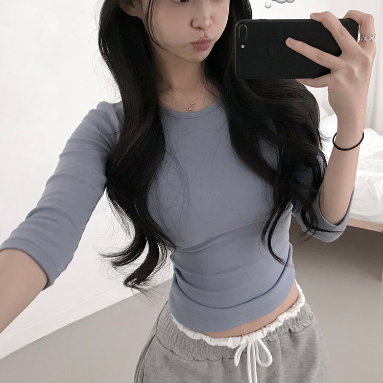 サイドシャーリング7分Tシャツ(10color) SKY BLUE