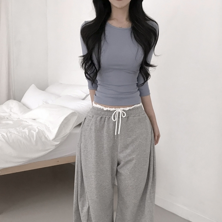 サイドシャーリング7分Tシャツ(10color) SKY BLUE