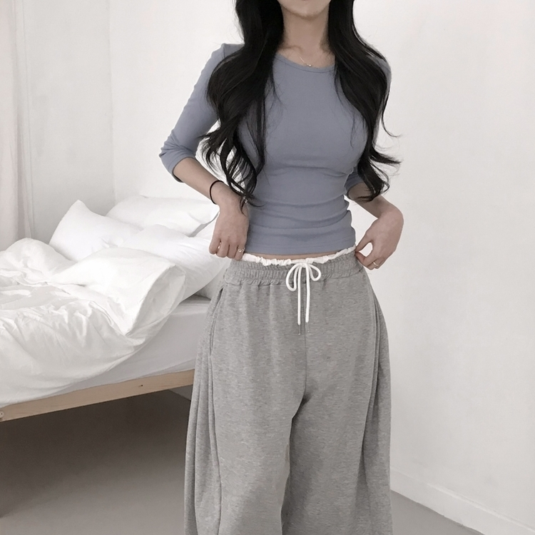 サイドシャーリング7分Tシャツ(10color) SKY BLUE