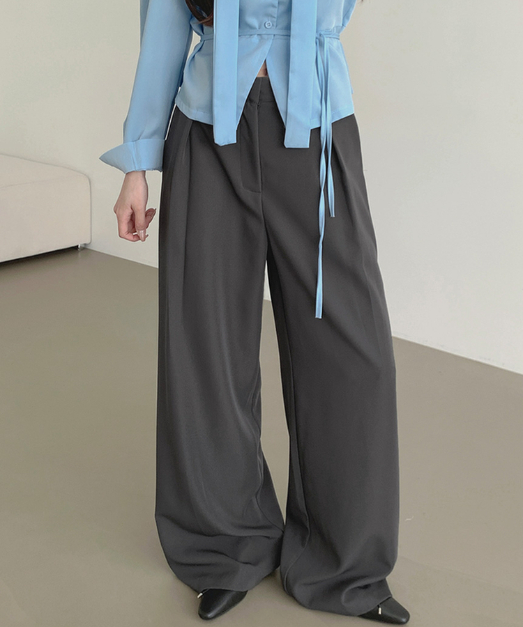 プリーツワイドバンドスラックス CHARCOAL