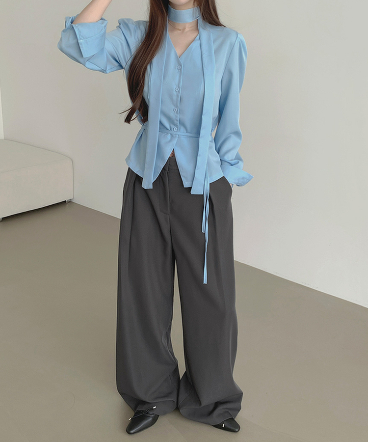 プリーツワイドバンドスラックス CHARCOAL