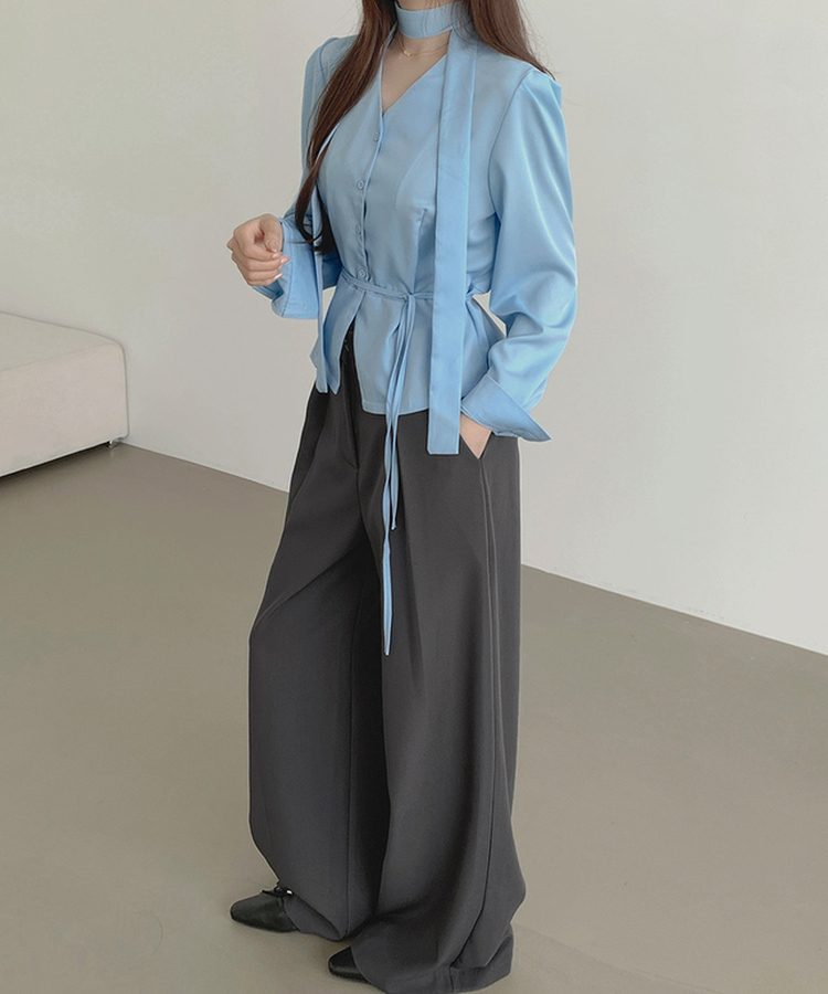 プリーツワイドバンドスラックス CHARCOAL