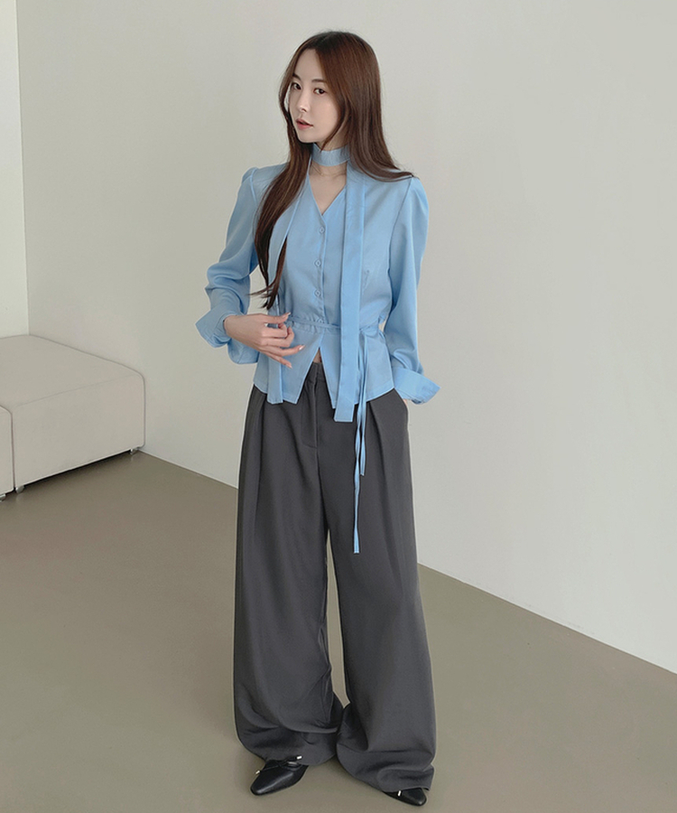 プリーツワイドバンドスラックス CHARCOAL