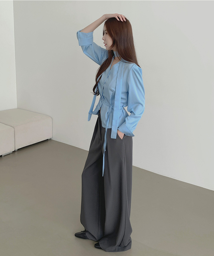 プリーツワイドバンドスラックス CHARCOAL