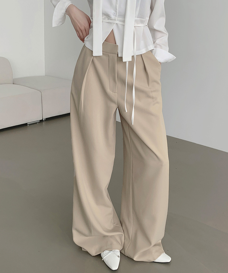 プリーツワイドバンドスラックス BEIGE