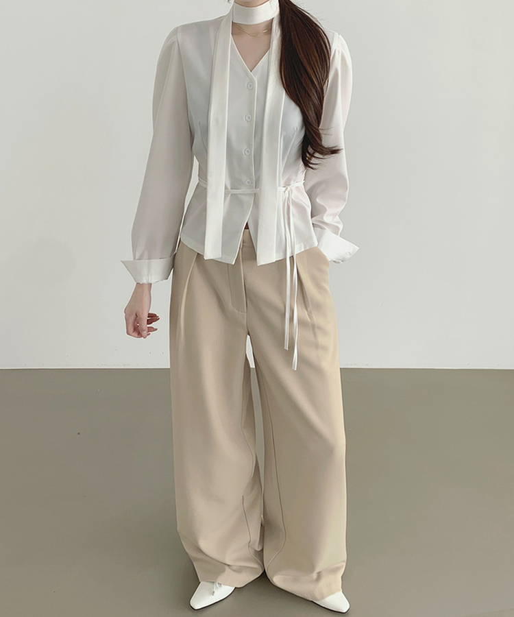 プリーツワイドバンドスラックス BEIGE