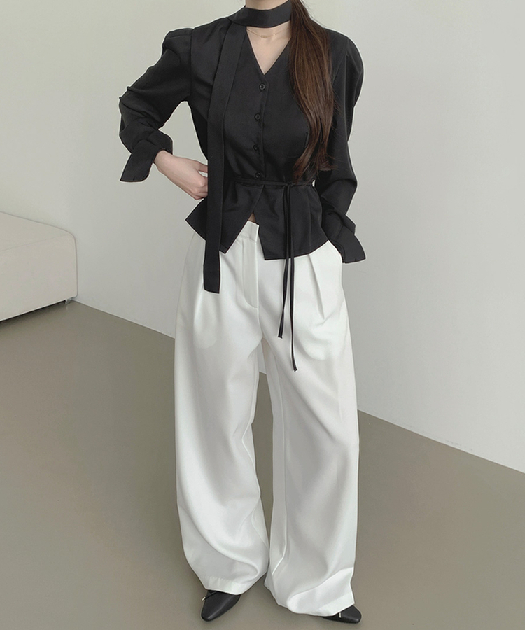 プリーツワイドバンドスラックス WHITE