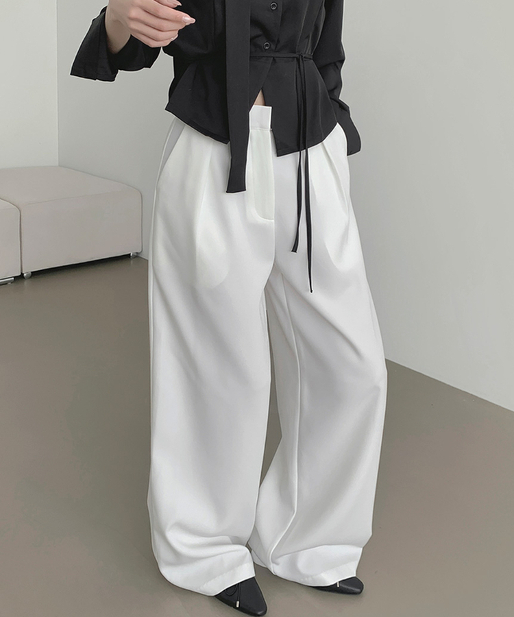 プリーツワイドバンドスラックス WHITE