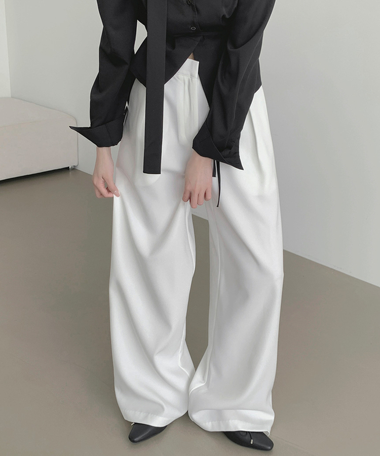 プリーツワイドバンドスラックス WHITE