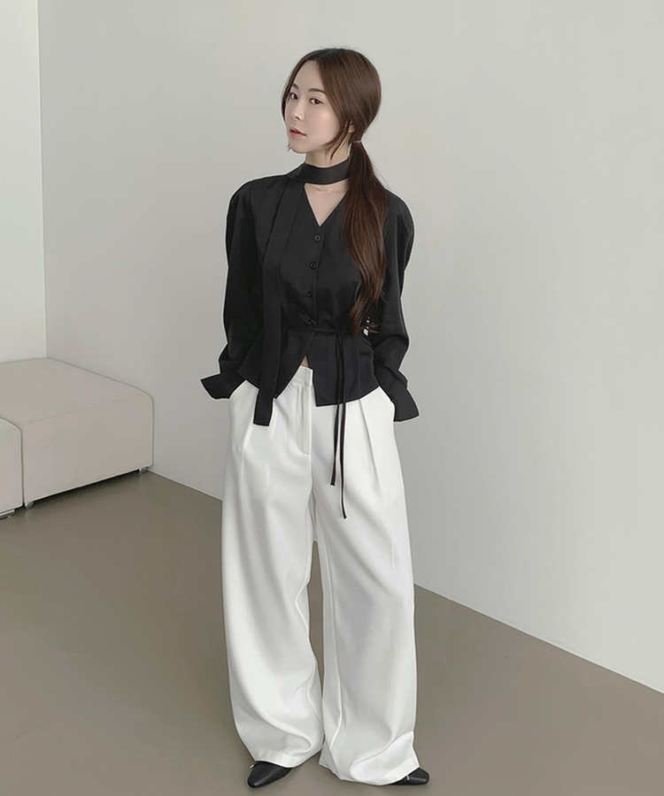 プリーツワイドバンドスラックス WHITE