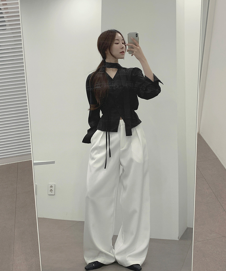 プリーツワイドバンドスラックス WHITE