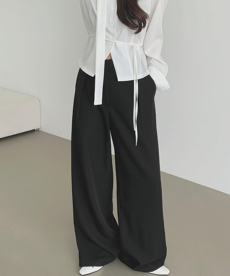 プリーツワイドバンドスラックス BLACK