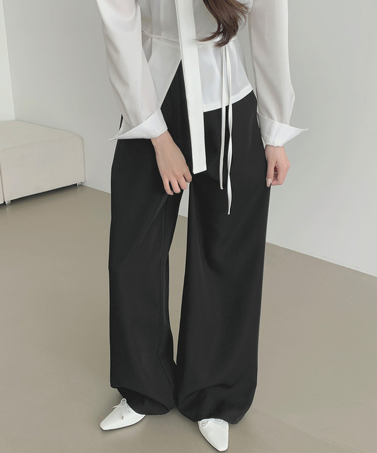 プリーツワイドバンドスラックス BLACK