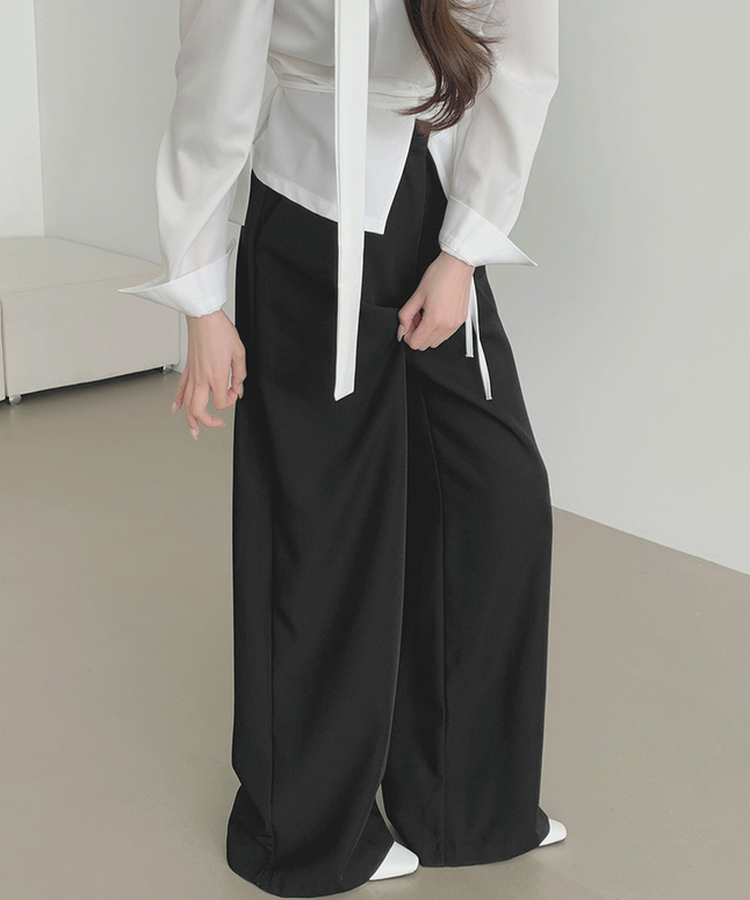プリーツワイドバンドスラックス BLACK