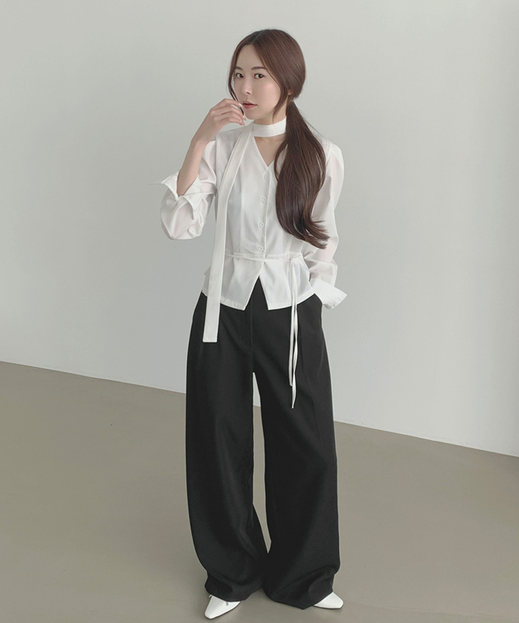 プリーツワイドバンドスラックス BLACK