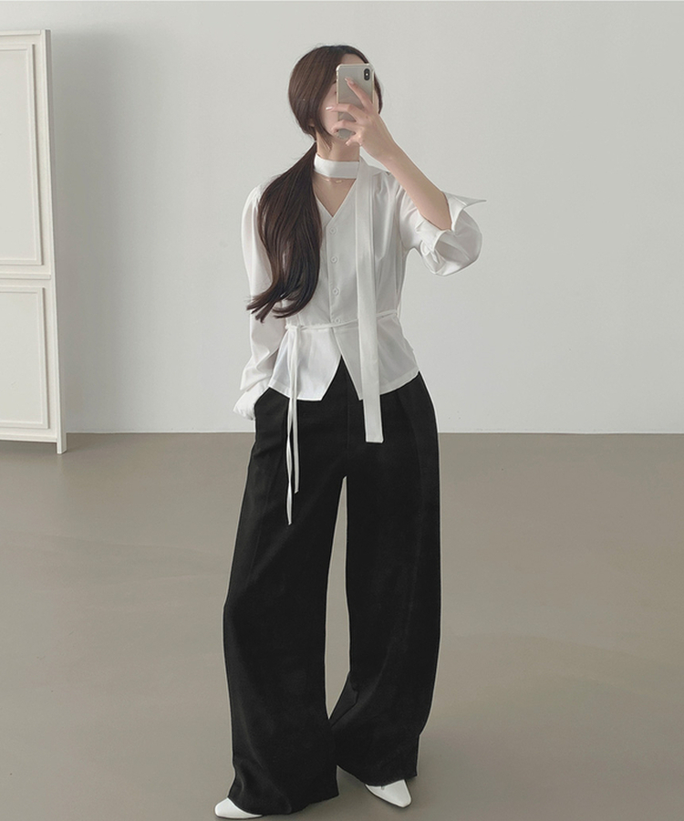 プリーツワイドバンドスラックス BLACK