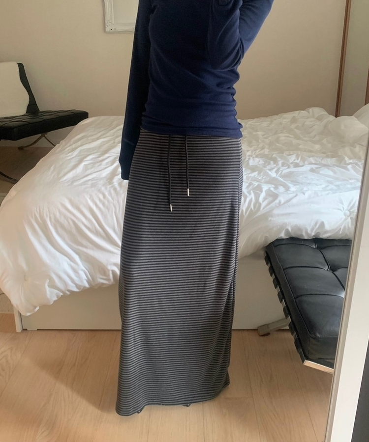 ストライプマキシロングスカート(5color) CHARCOAL