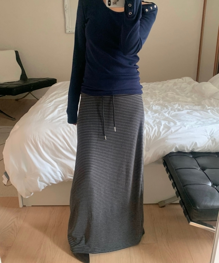 ストライプマキシロングスカート(5color) CHARCOAL