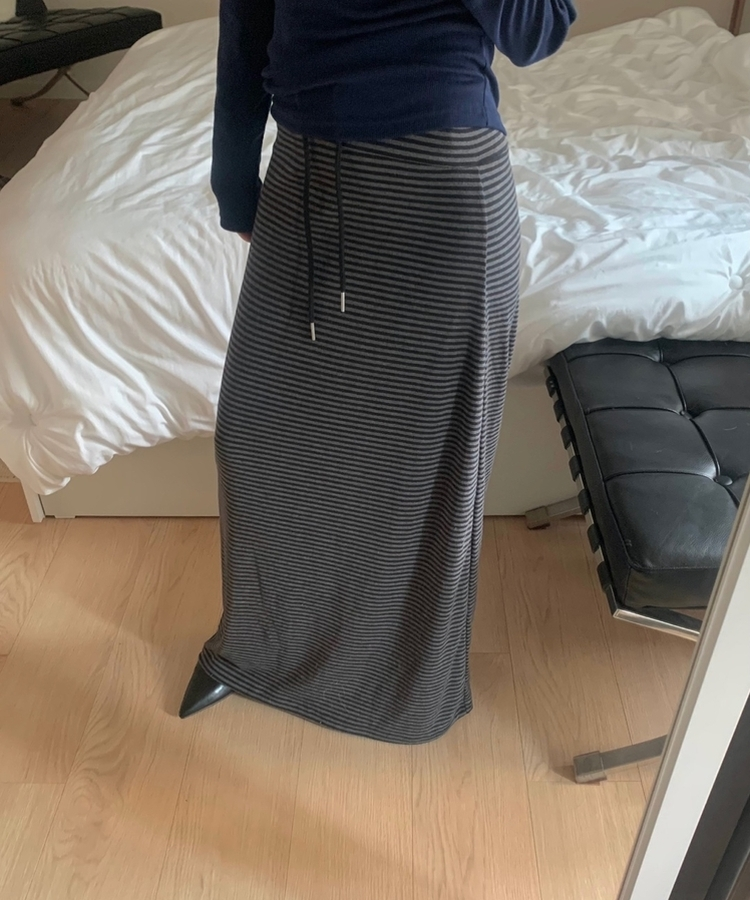 ストライプマキシロングスカート(5color) CHARCOAL