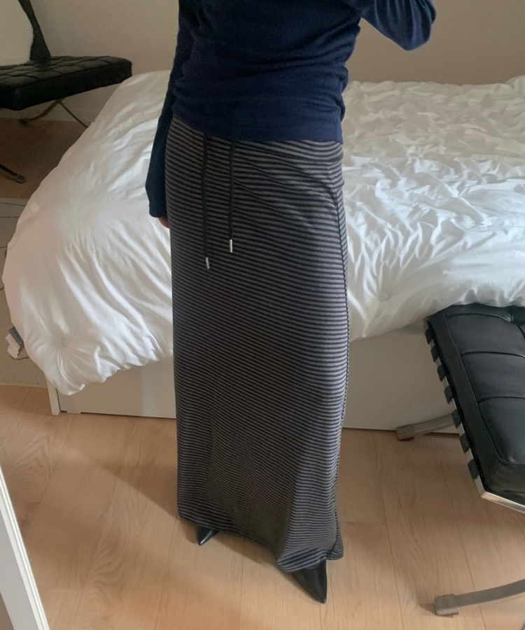 ストライプマキシロングスカート(5color) CHARCOAL