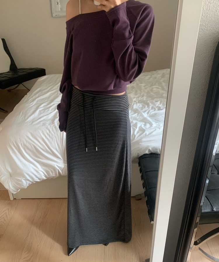 ストライプマキシロングスカート(5color) CHARCOAL