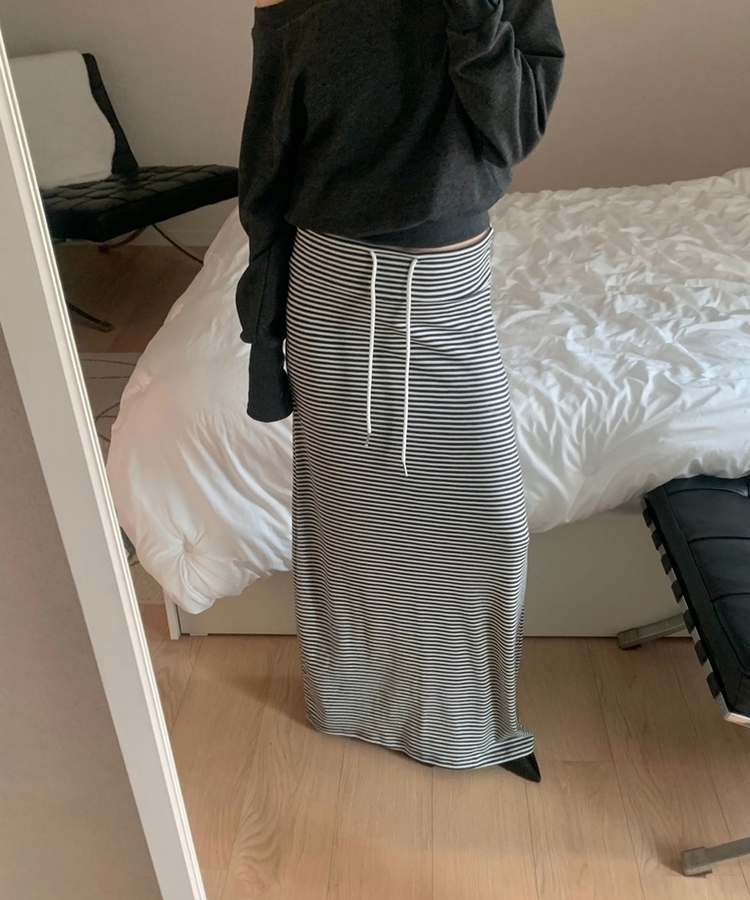 ストライプマキシロングスカート(5color) BLACK