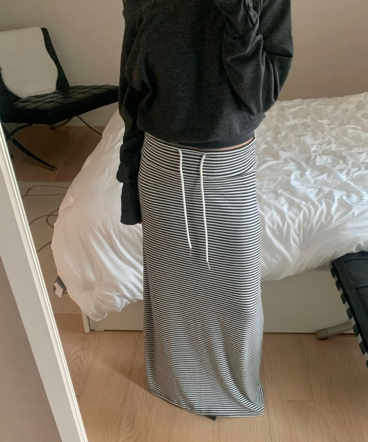 ストライプマキシロングスカート(5color) BLACK
