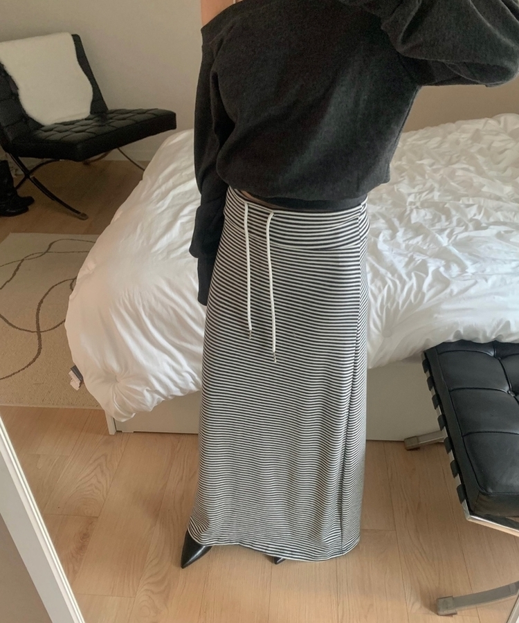 ストライプマキシロングスカート(5color) BLACK