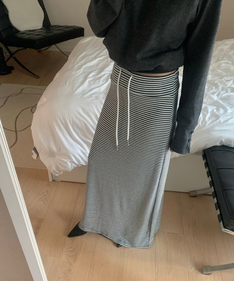 ストライプマキシロングスカート(5color) BLACK