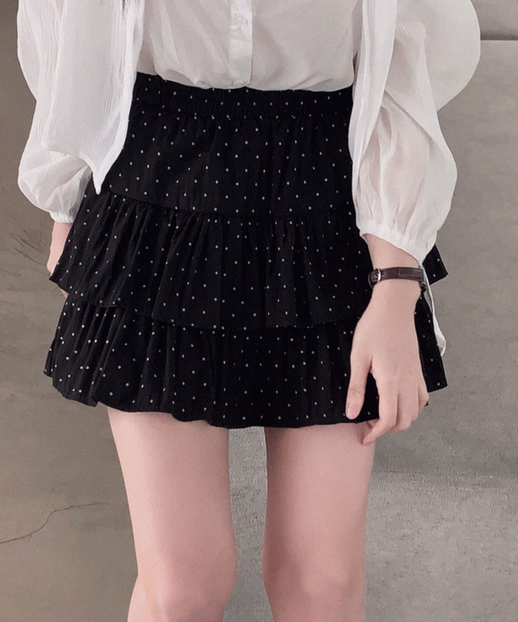 딱 예쁜 핏에 도트 포인트캘리 도트 캉캉 미니 스커트 블랙