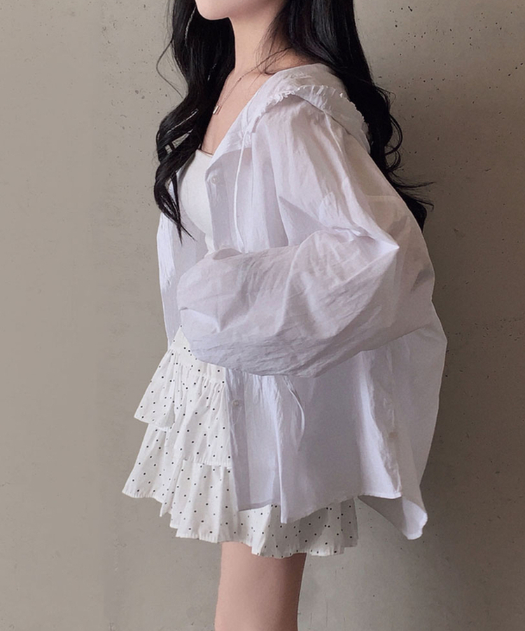 딱 예쁜 핏에 도트 포인트캘리 도트 캉캉 미니 스커트 아이보리