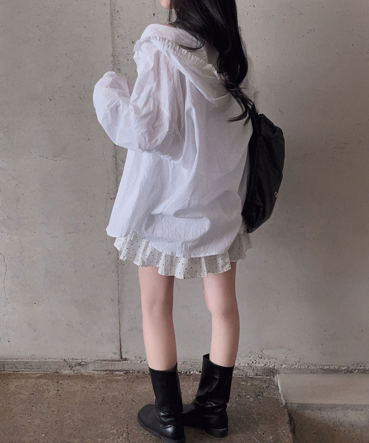 딱 예쁜 핏에 도트 포인트캘리 도트 캉캉 미니 스커트 아이보리