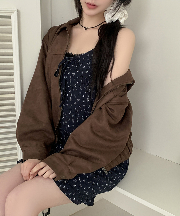 リボンフリルフラワーキャミソールミニワンピース NAVY