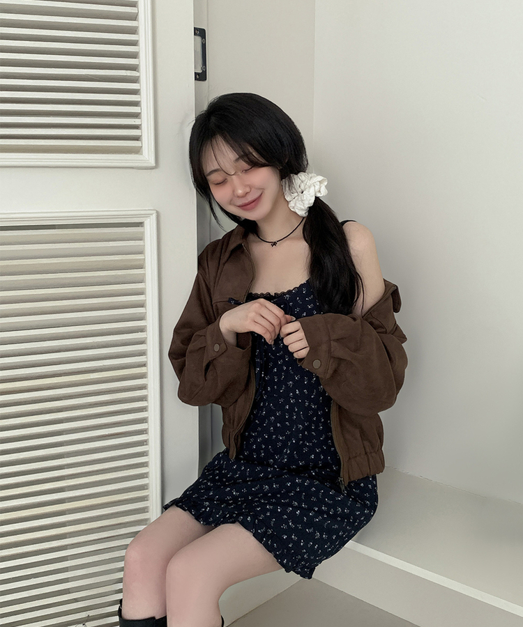 リボンフリルフラワーキャミソールミニワンピース NAVY