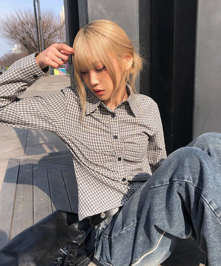 チェックシャーリングカラーシャツ IVORY