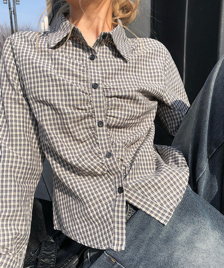 チェックシャーリングカラーシャツ IVORY