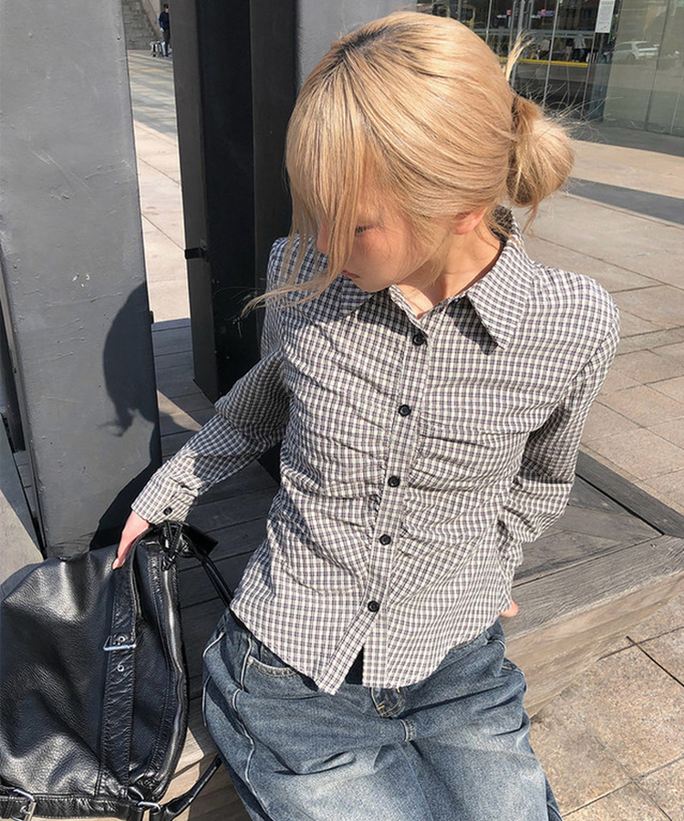 チェックシャーリングカラーシャツ IVORY