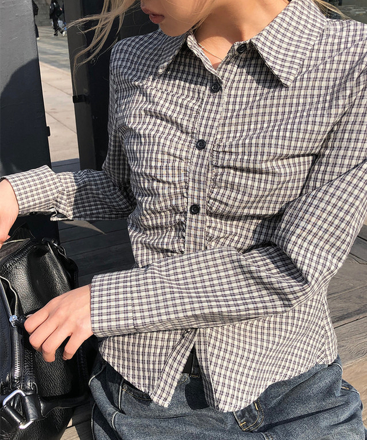 チェックシャーリングカラーシャツ IVORY