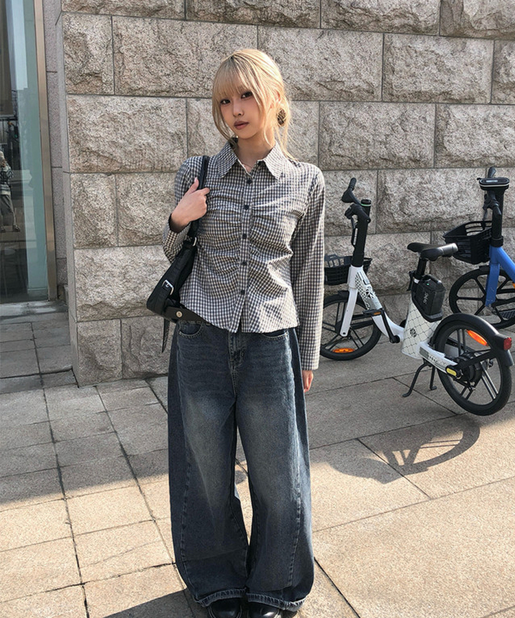 チェックシャーリングカラーシャツ IVORY