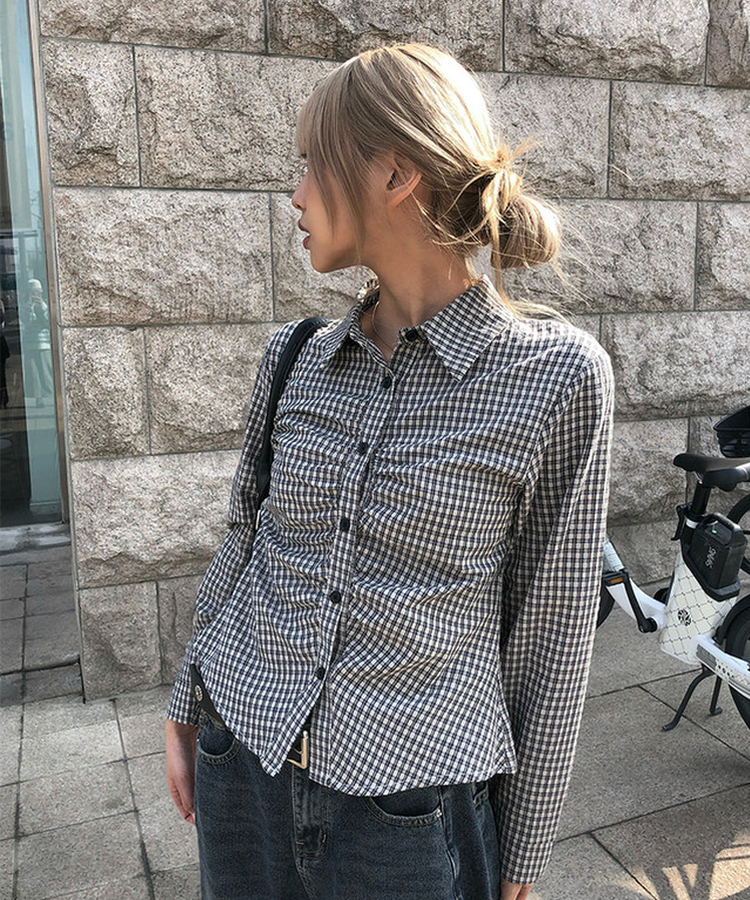 チェックシャーリングカラーシャツ IVORY