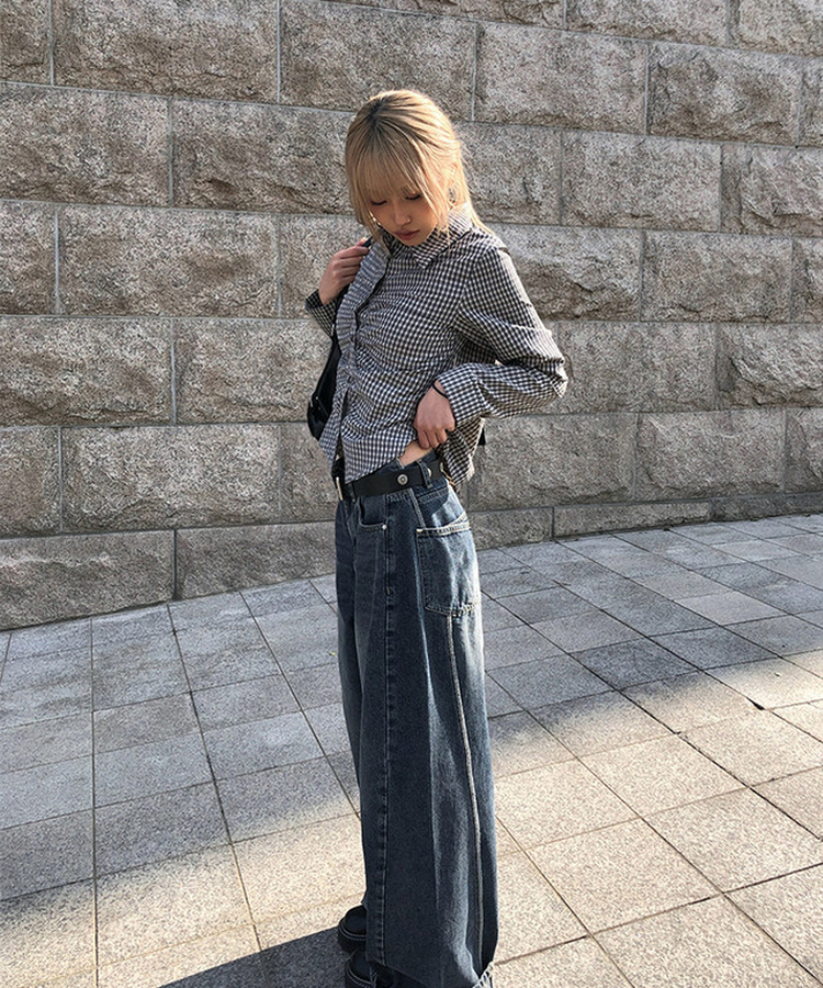 チェックシャーリングカラーシャツ IVORY