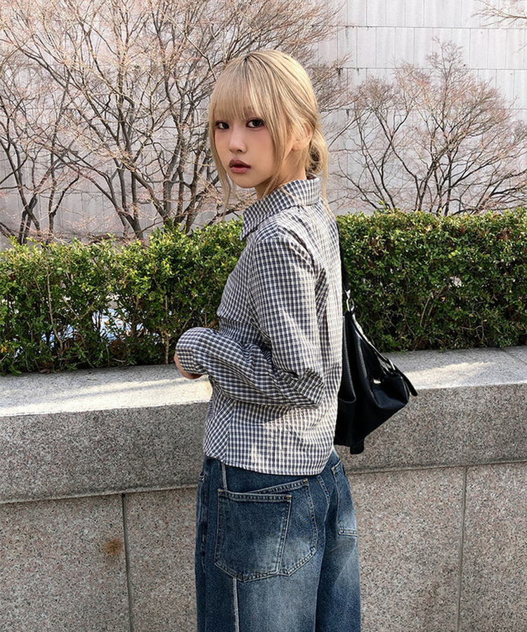 チェックシャーリングカラーシャツ IVORY