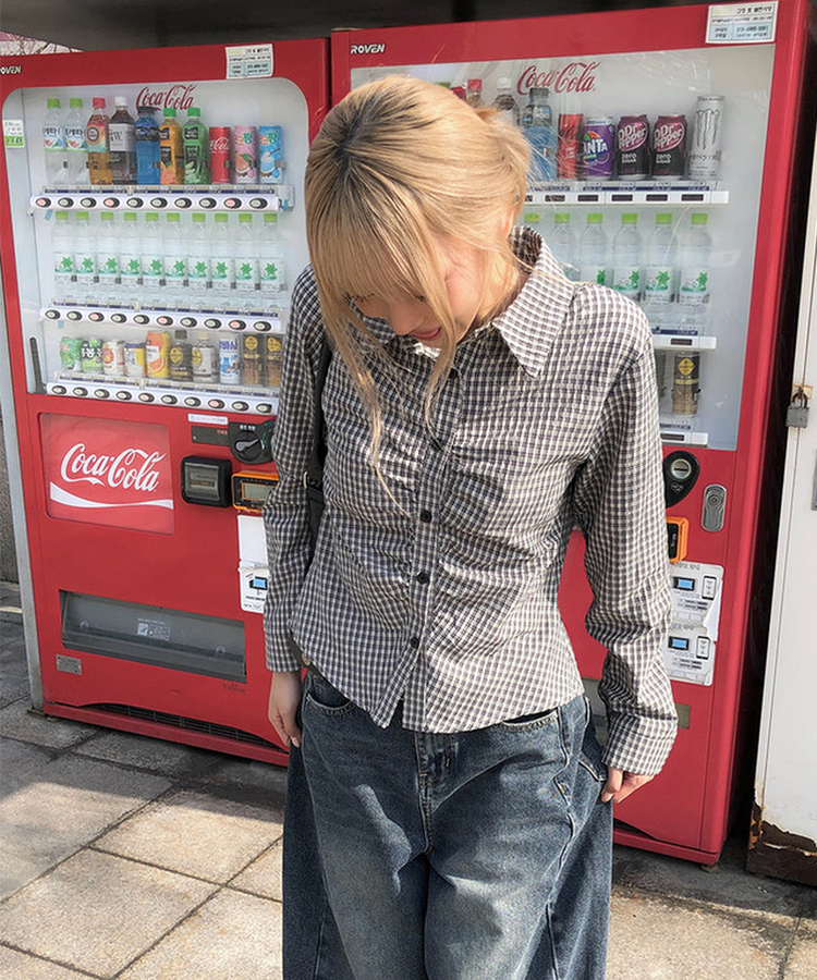 チェックシャーリングカラーシャツ IVORY