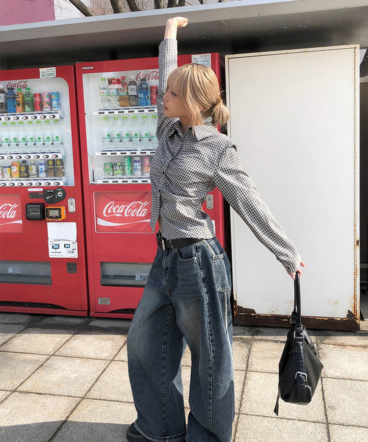 チェックシャーリングカラーシャツ IVORY