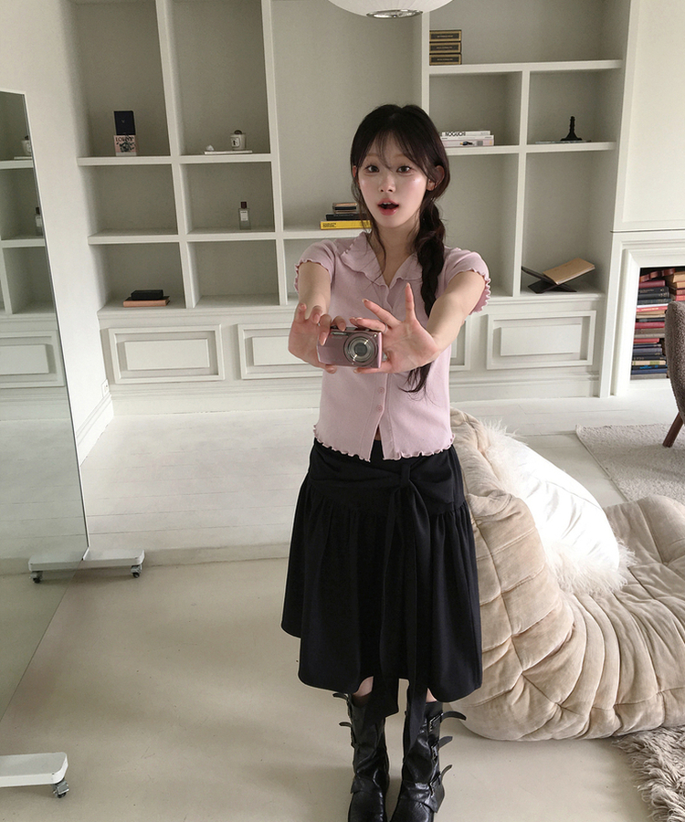 シアリング半袖ボタントップス PINK