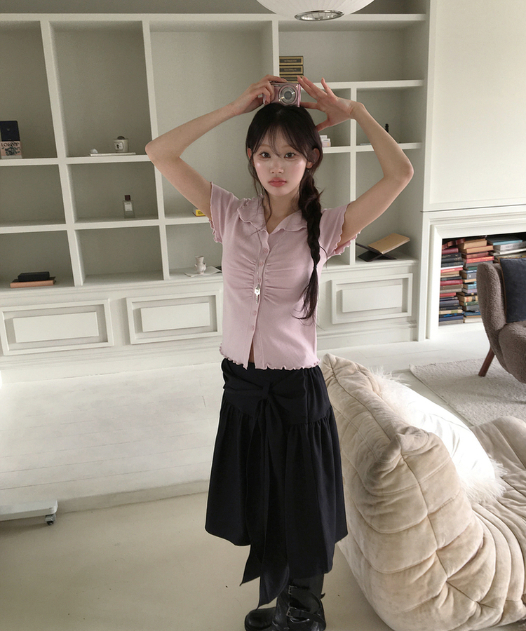 シアリング半袖ボタントップス PINK